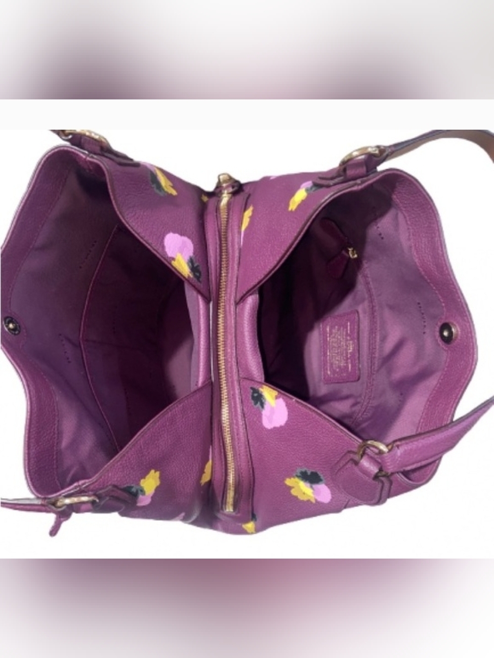 Coach Edie Shoulder Bag Floral Pebbled Leather Purple Multi - Picture 6 of 9